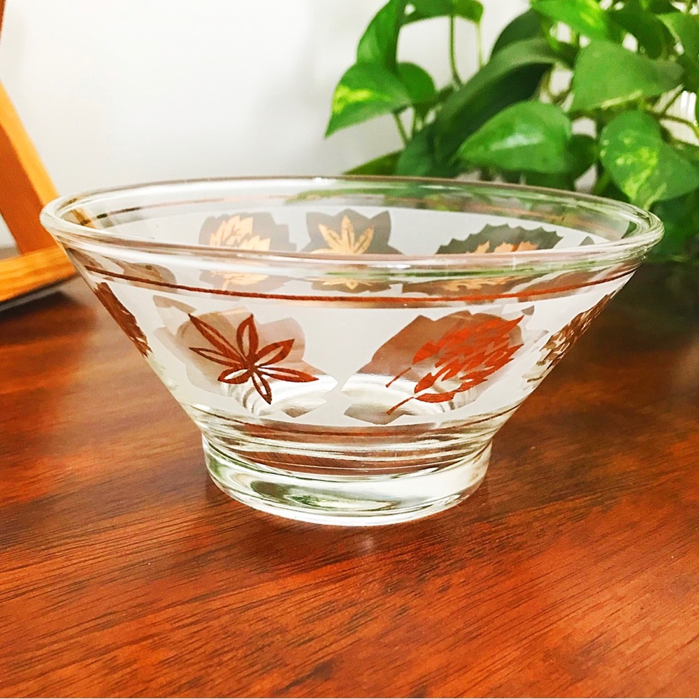 Vintage Libbey Golden Foliage Pattern Frosted Dip Replacement Bowl 1950s MCM